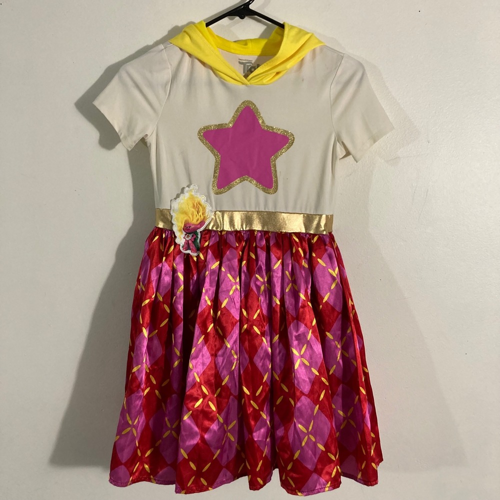 DreamWorks Trolls Band Together Kids Dress 10/12 Pink White Good Hooded Costume